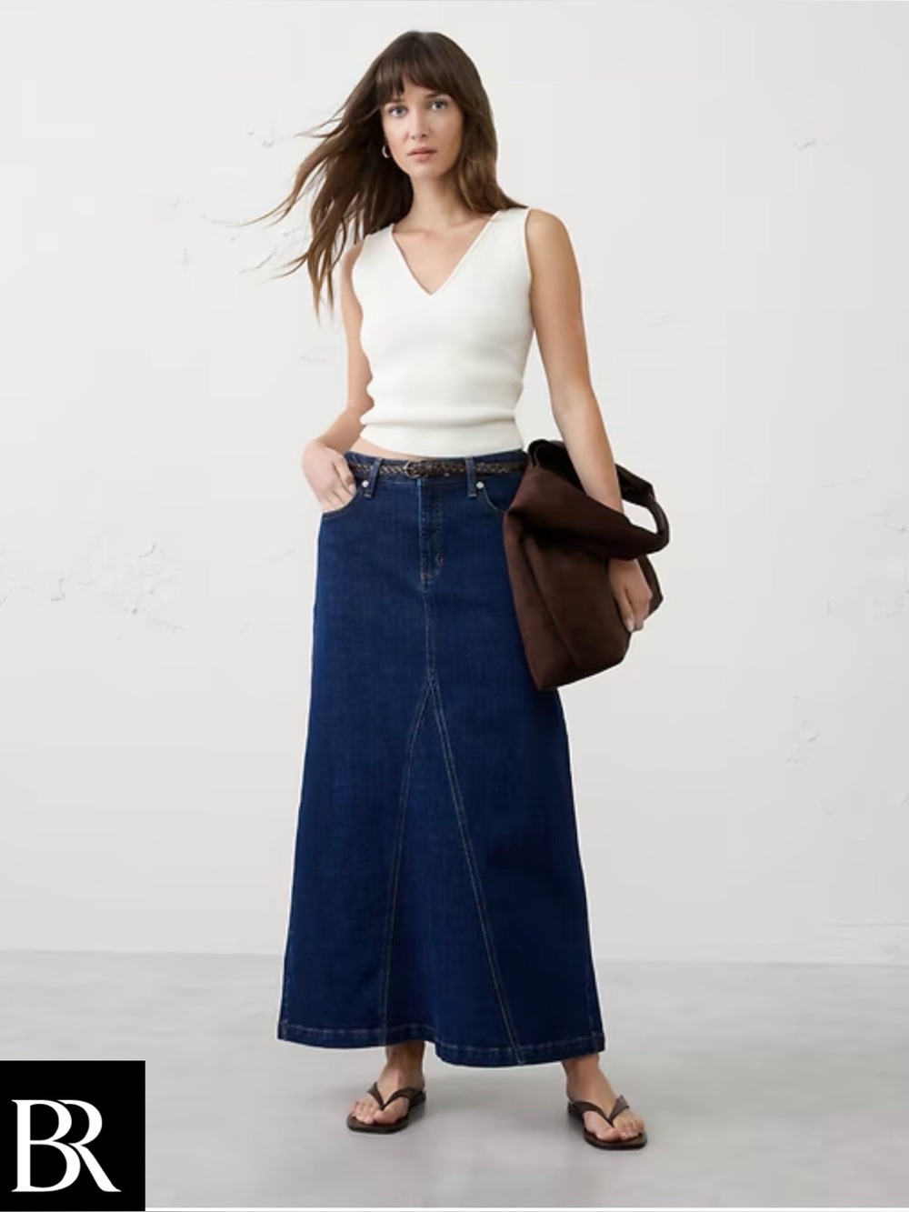 NWT Banana Republic Dark Denim Split Back Maxi Skirt Size 0